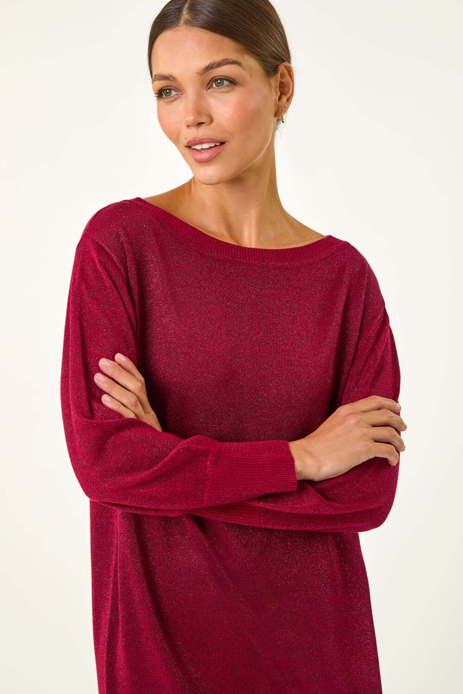 Buy Roman Red Shimmer Slash Neck Jumper Dress from the Next UK online shop