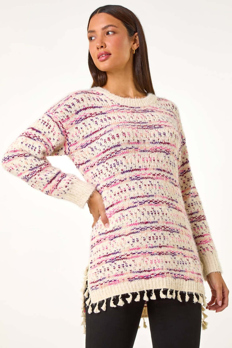 Roman Pink Boucle Fringe Hem Tunic Jumper - Image 2 of 5