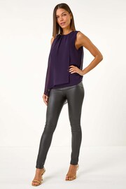 Roman Purple Neck Trim Asymmetric Woven Top - Image 2 of 5