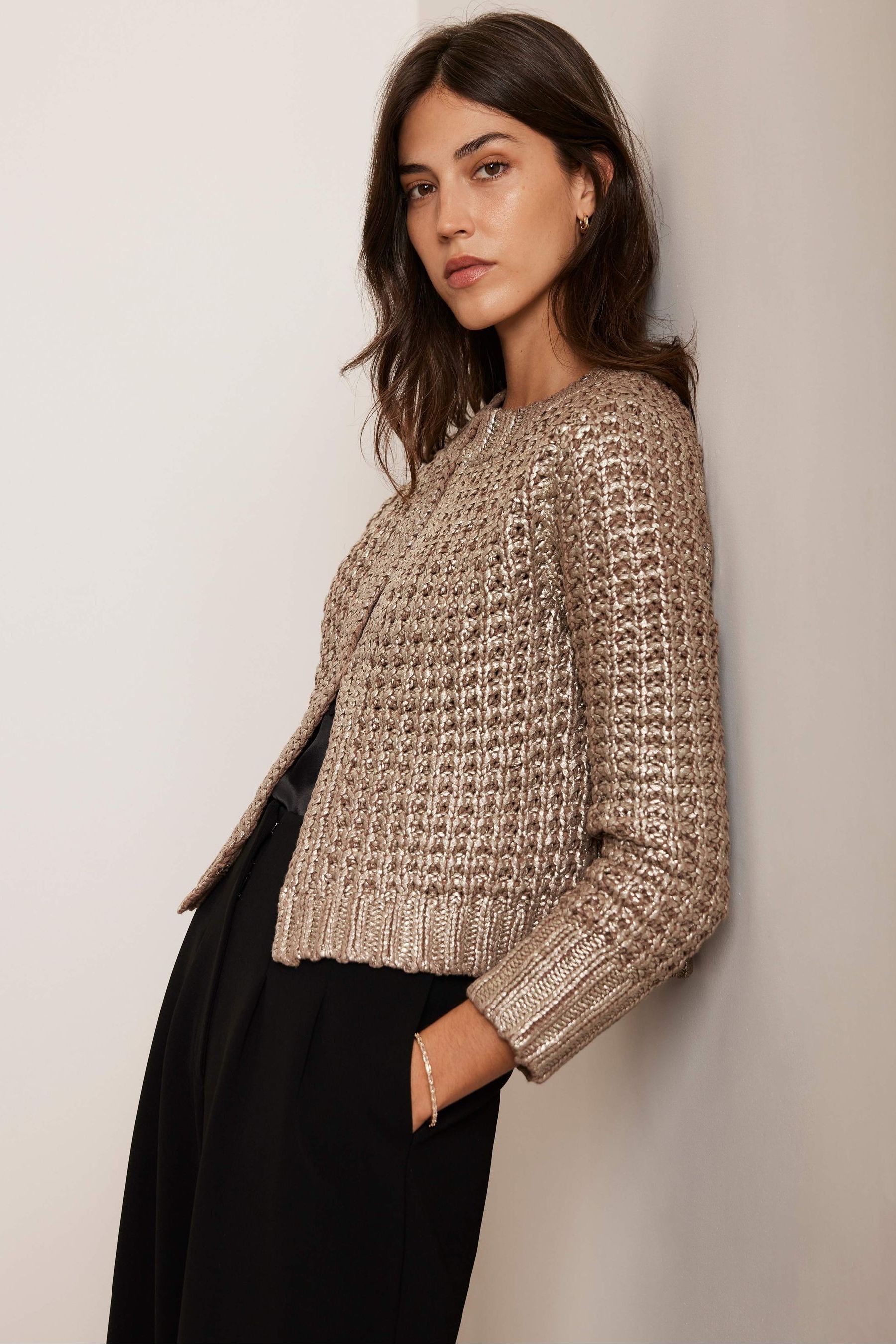 Gold velvet cardigan on sale