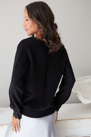 Threadbare Black Lace Trim V-Neck Knitted Jumper - Image 3 of 4