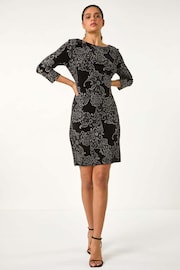 Roman Black Paisley Print Velvet Shift Dress - Image 2 of 5