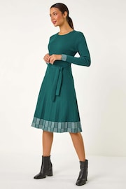 Roman Green Ribbed Stretch Knit Border Print Dress Kobeisy - Image 2 of 5