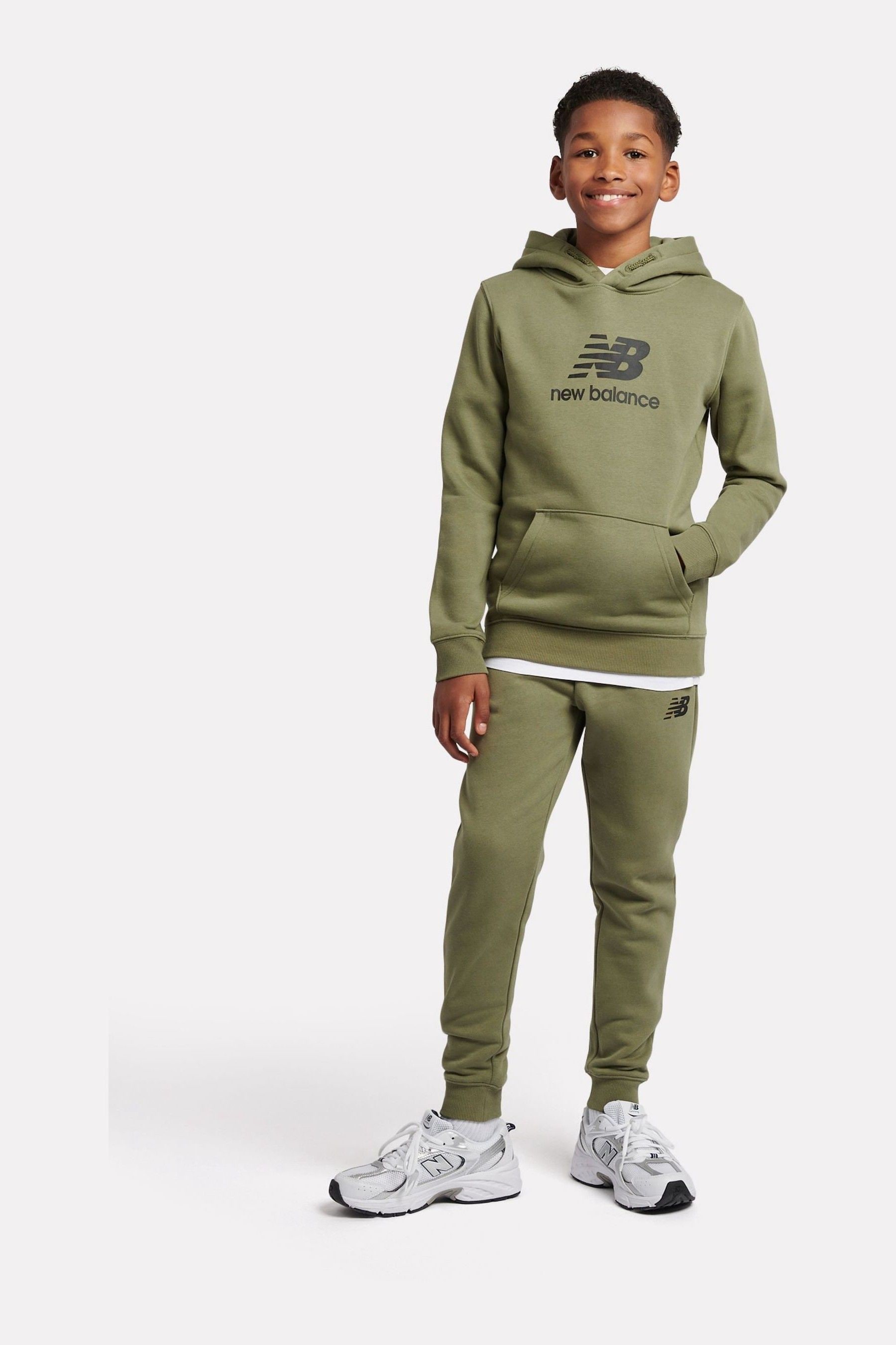 New Balance Green Boys Brush Back Stacked Logo Hoodie Set