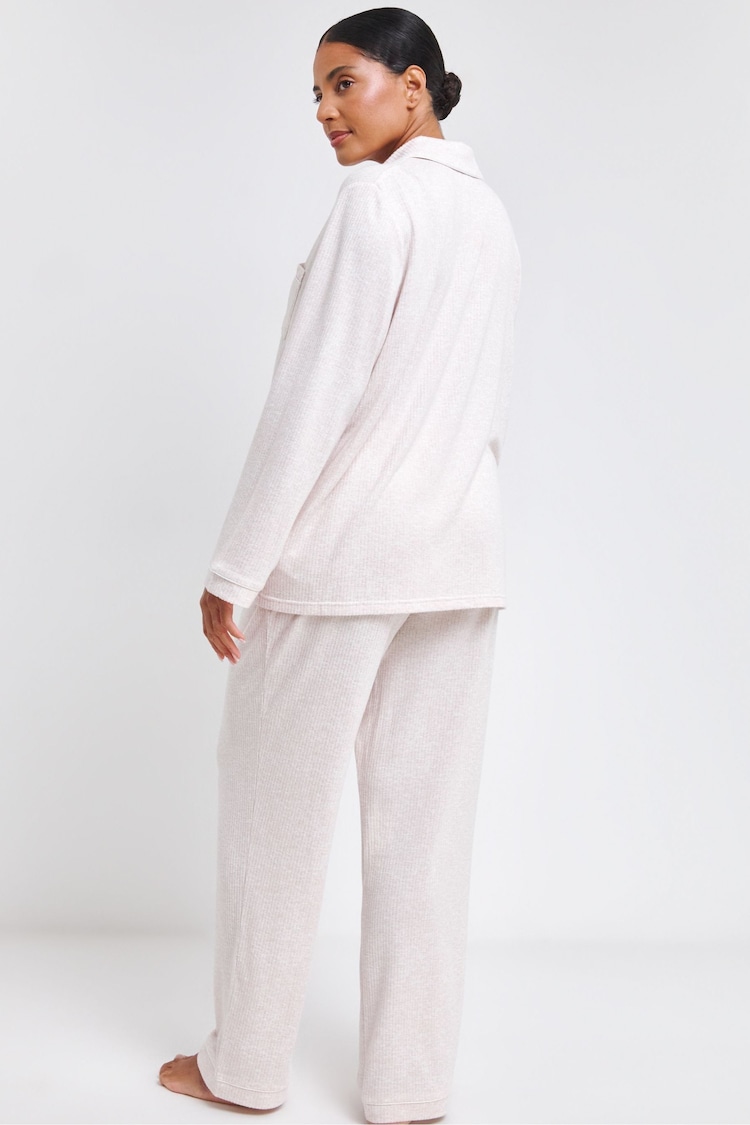 Simply Be Natural Pretty Secrets Brushed Ribbed Button Through Pyjama Set - Image 2 of 4