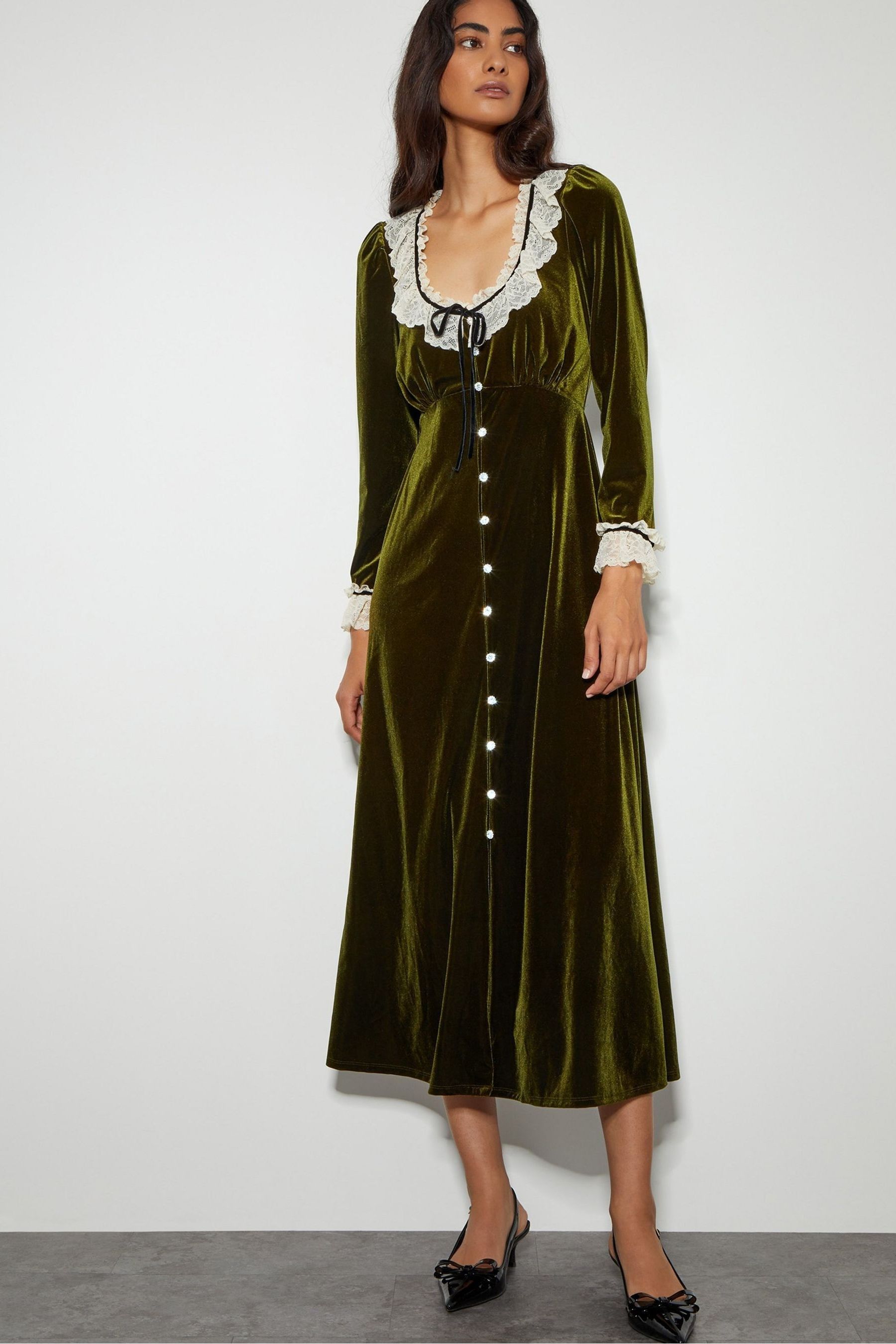 Monsoon Green Vali Velvet Tea Dress