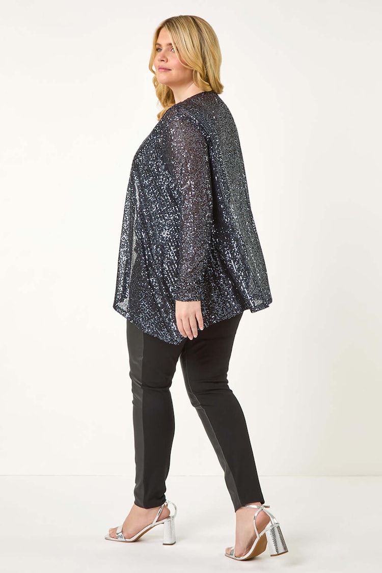 Roman Grey Curve Sequin Waterfall Front Cardigan - Image 2 of 5