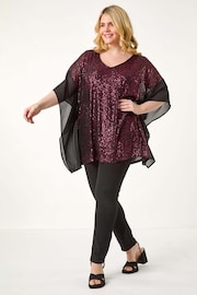 Roman Red Curve Full Sequin Chiffon Overlay Top - Image 1 of 5