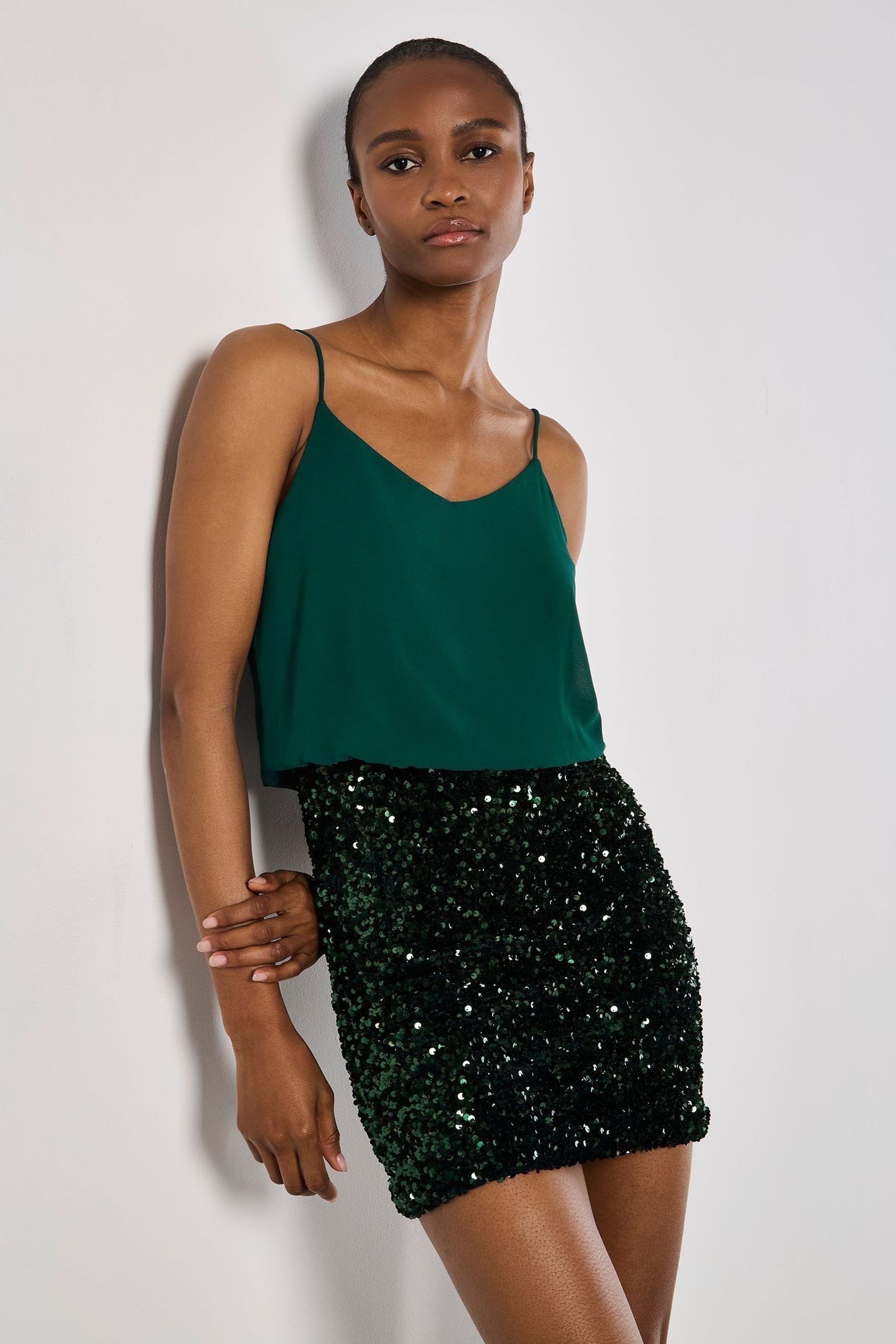 Sequin skirt chiffon top dress on sale