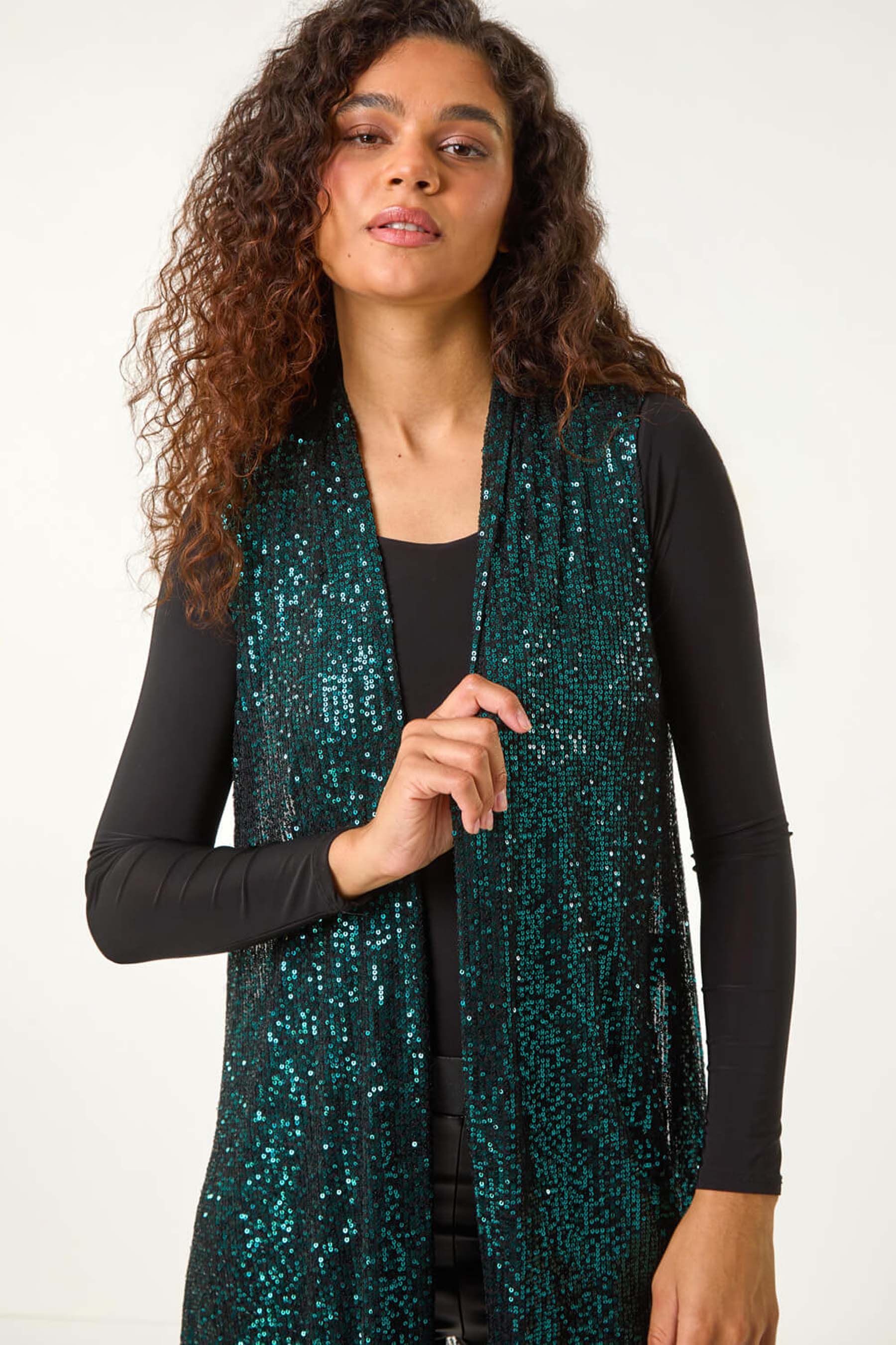 Buy Roman Green Sequin Longline Stretch Cardigan from the Next UK online shop