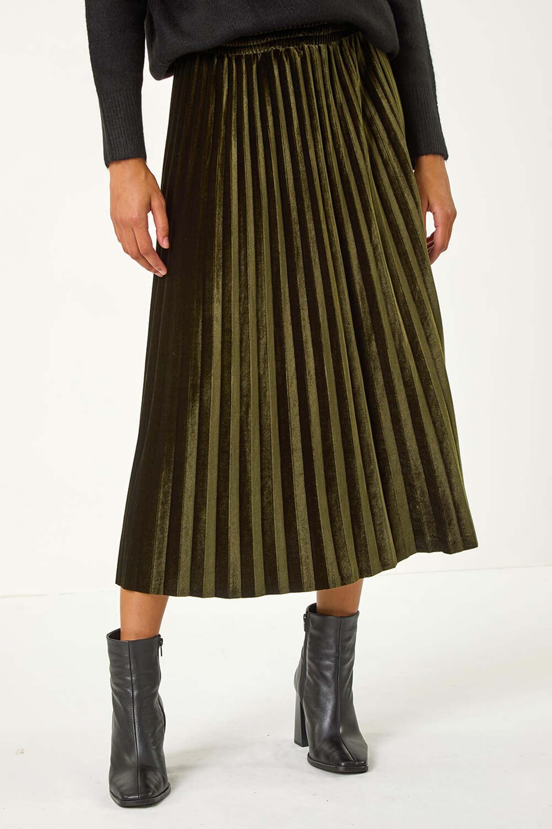 Buy Roman Green Velvet Pleated Midi Skirt from the Next UK online shop