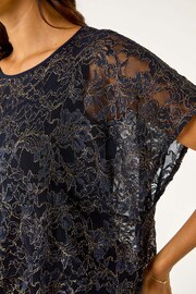 Roman Blue Metallic Lace Bubble Hem Top - Image 5 of 5