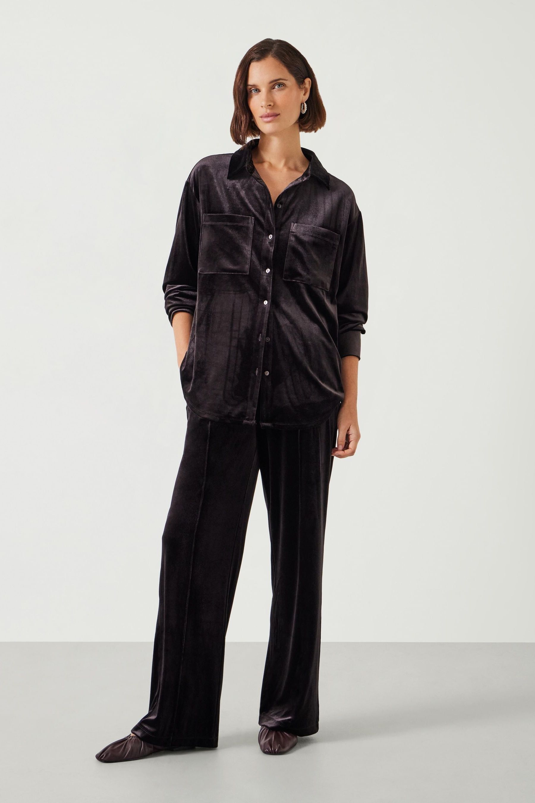 Buy Hush Brown Oversized Hadley Velvet Shirt from Next USA