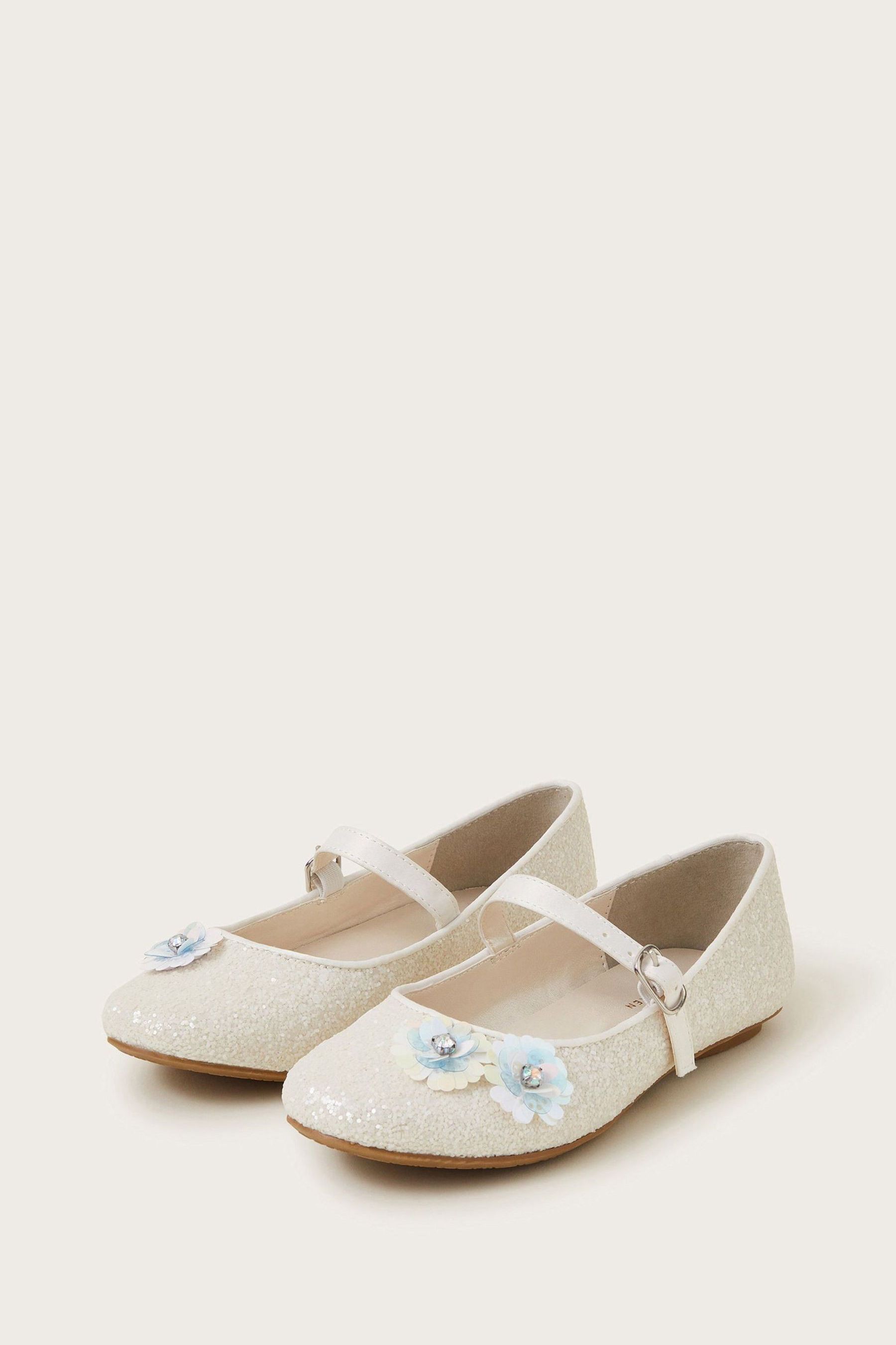 Buy Monsoon Natural Glitter Sequin Flower Ballet Flats from the Next UK online shop