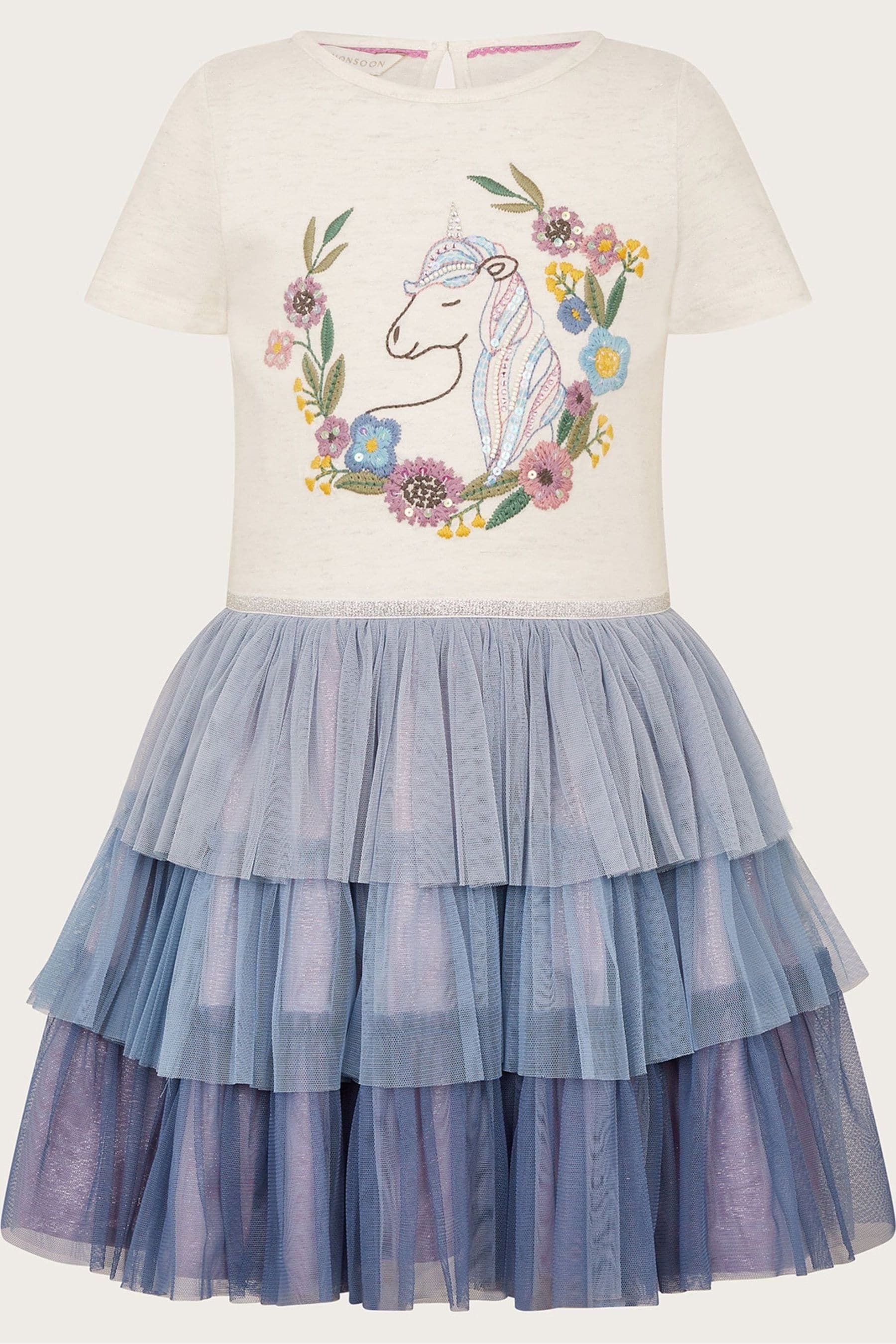 Monsoon Blue Short Sleeve Unicorn Disco Dress