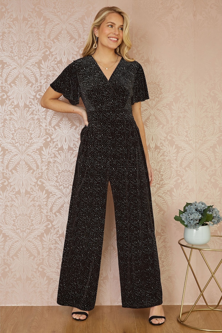 Yumi Black Sparkle Velvet Jumpsuit - Image 1 of 5