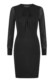 Yumi Black Rib Knit Fitted Dress With Sheer Sleeve Design - Image 5 of 5