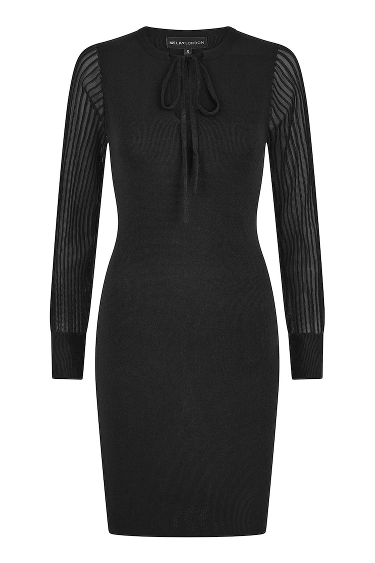 Yumi Black Rib Knit Fitted Dress With Sheer Sleeve Design - Image 5 of 5