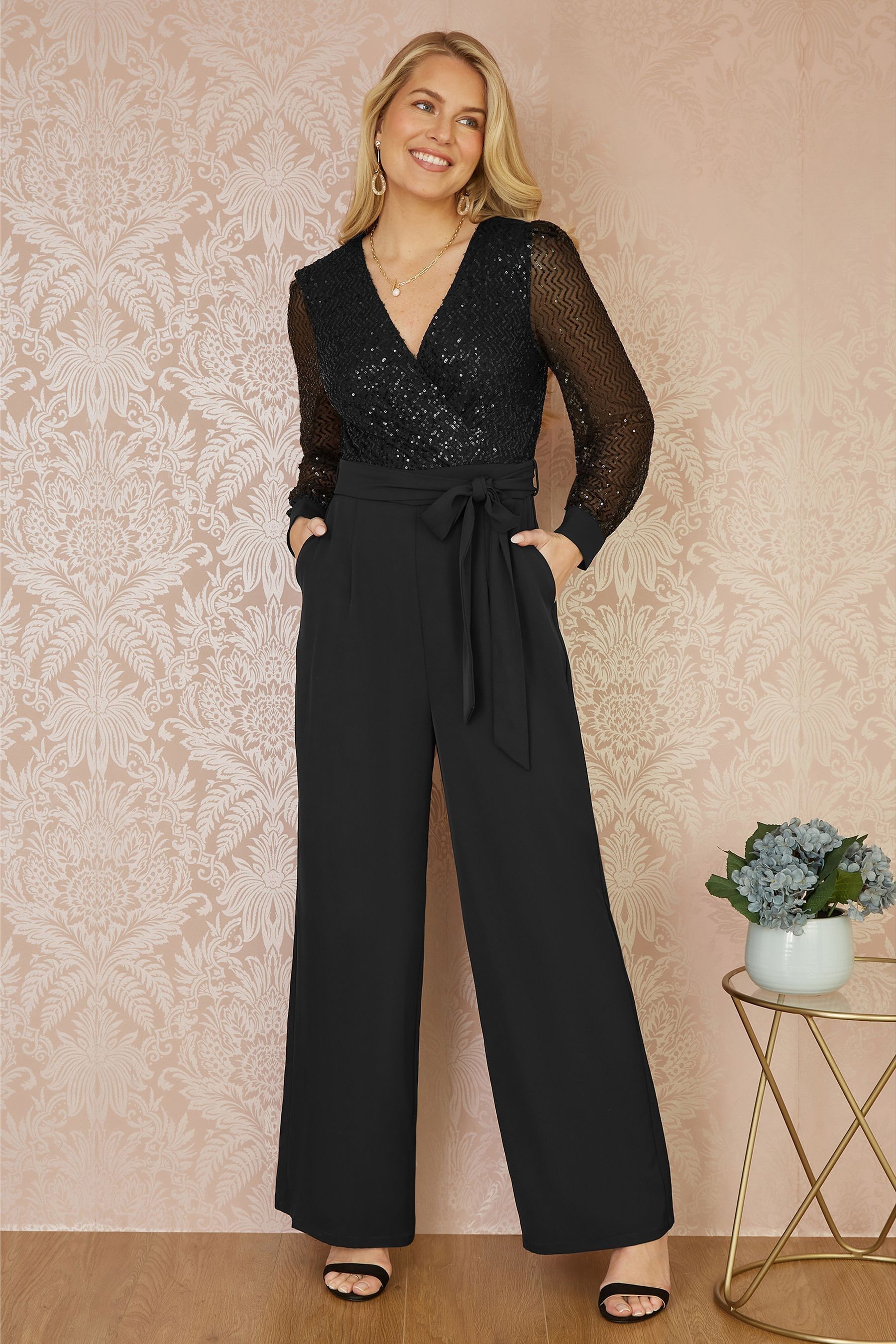 Buy Yumi Black Sequin Jumpsuit With Long Sleeves from the CmimShops online shop