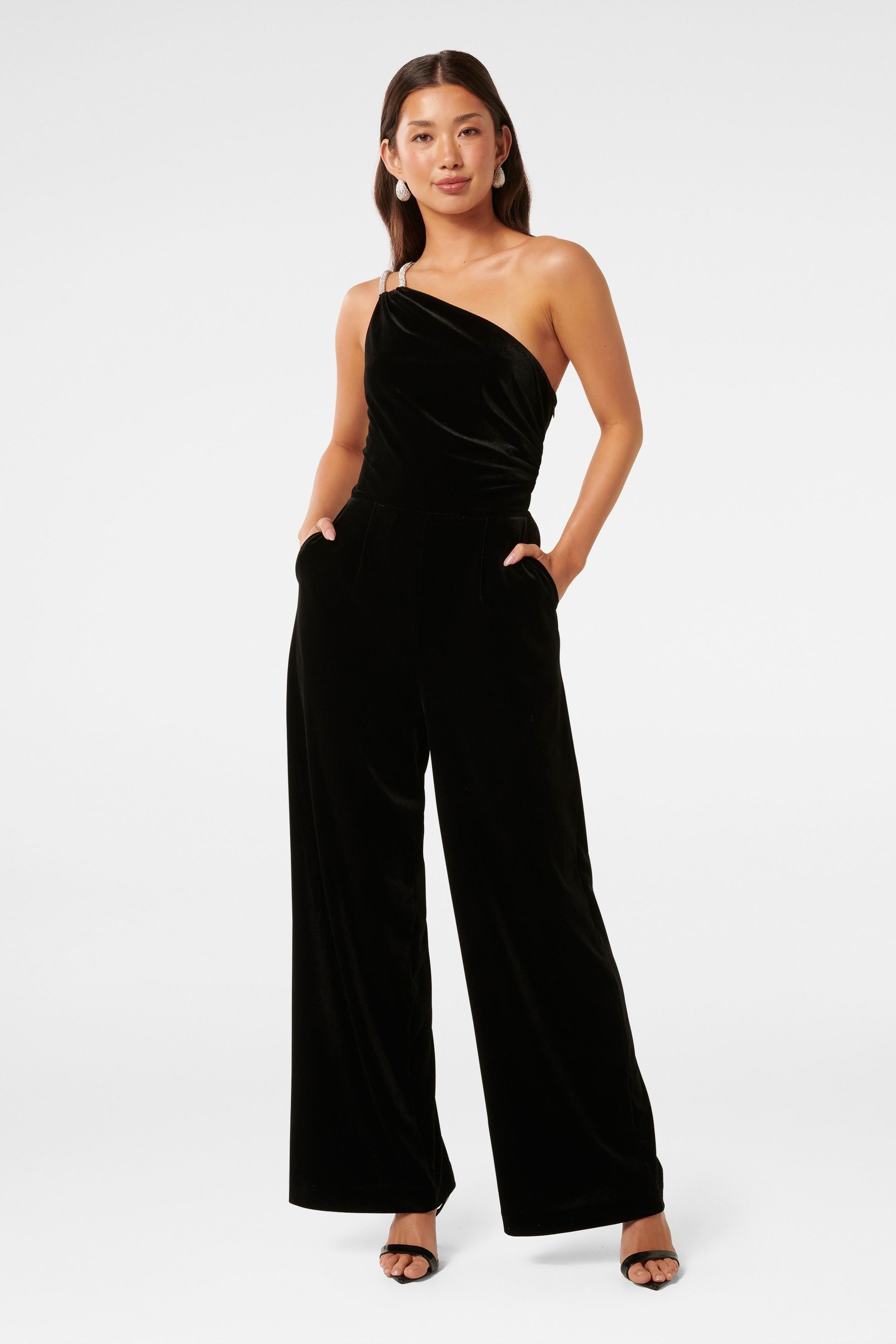 Buy Forever New Black Costanza Diamante Velvet Jumpsuit from the Next UK online shop