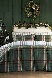 Vantona Green Brushed Cotton Plaid Quilt Cover Set - Image 1 of 5