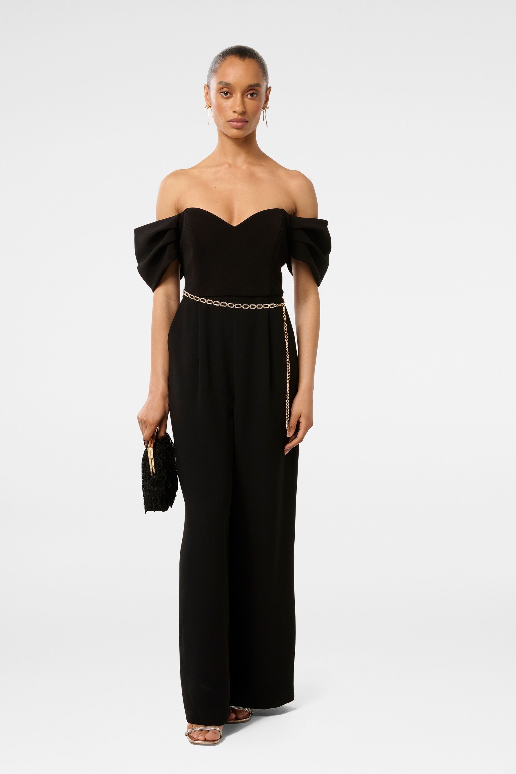 Forever New Black Petite Lea Off Shoulder Jumpsuit