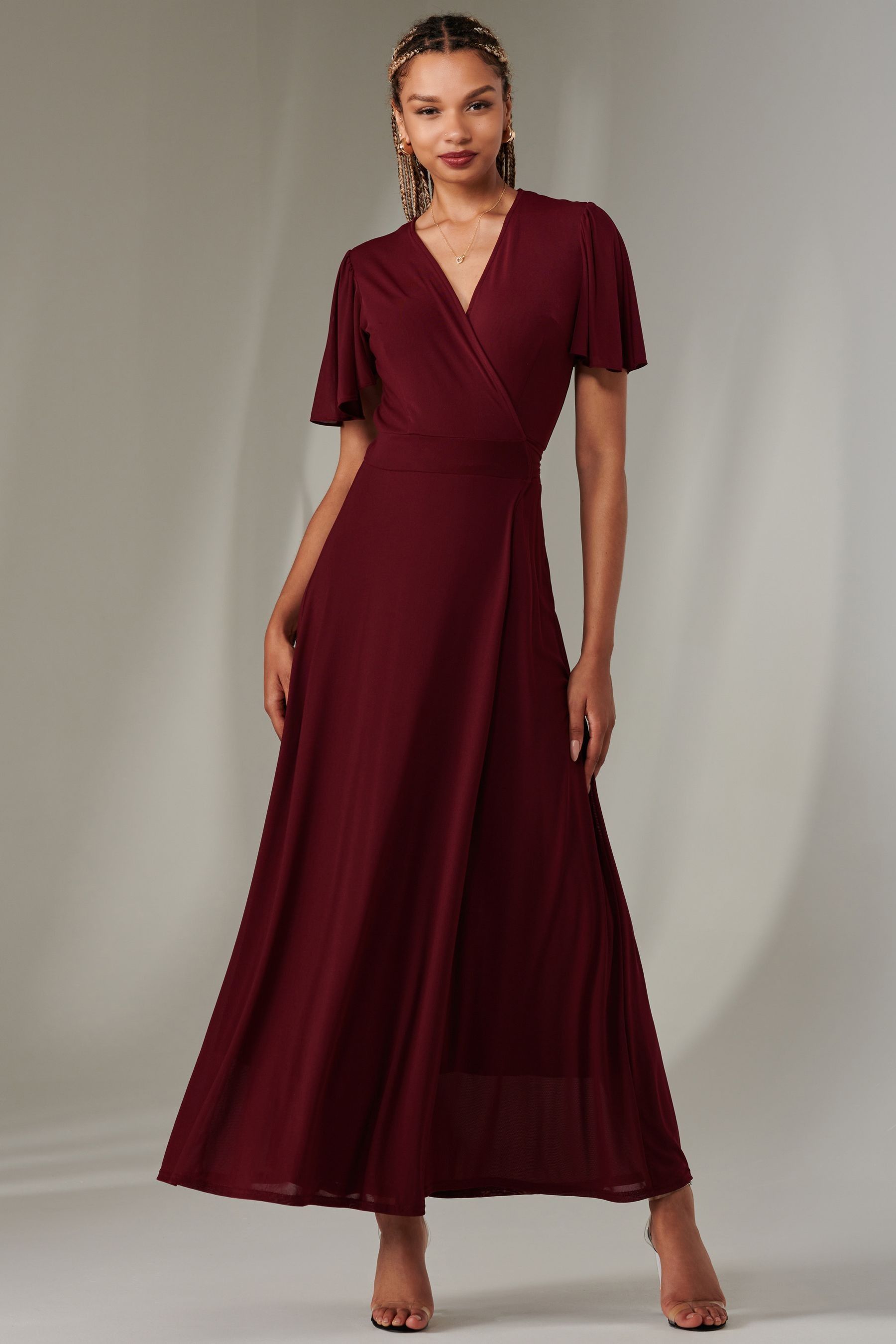Buy Jolie Moi Beige Red Plain Angel Sleeve Wrapped Maxi Dress from the Next UK online shop