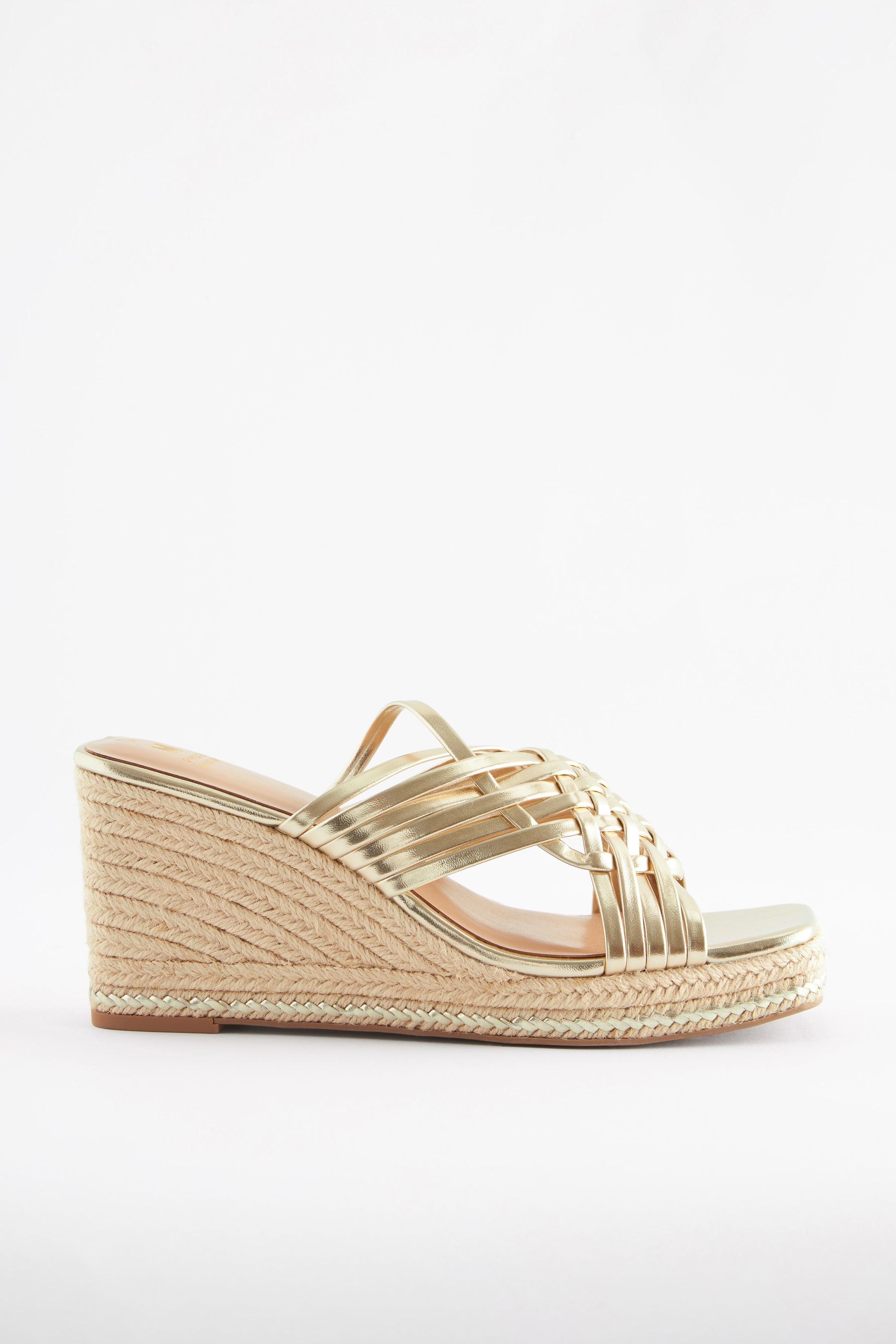 Buy Gold Regular Wide Fit Forever Comfort Weave Mule Wedges from Next Luxembourg