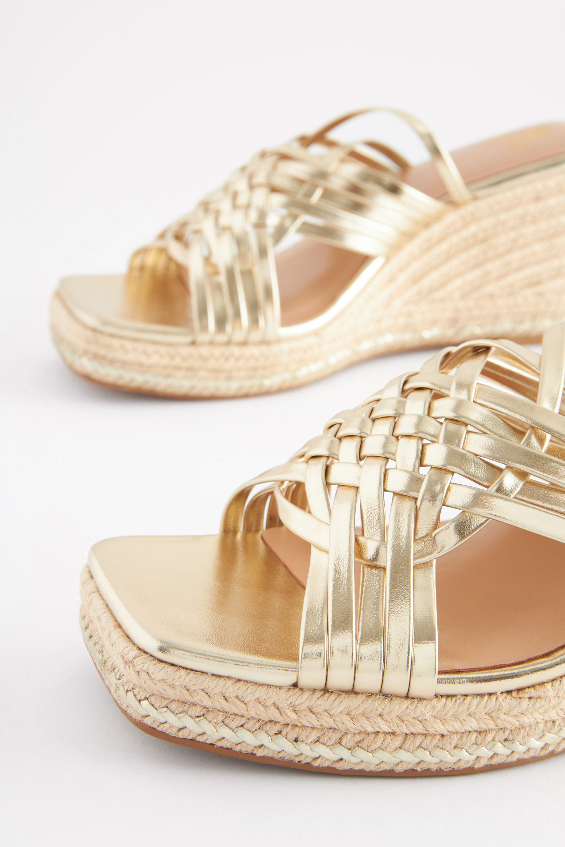 Gold mule wedges sales