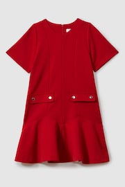 Reiss Red Fion Teen Fit-and-Flare Pocket Detail Dress - Image 1 of 5