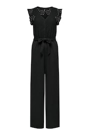 ONLY Black Broderie Top Frill Slevee Wide Leg Jumpsuit - Image 5 of 6