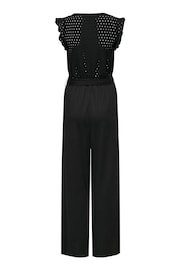 ONLY Black Broderie Top Frill Slevee Wide Leg Jumpsuit - Image 6 of 6