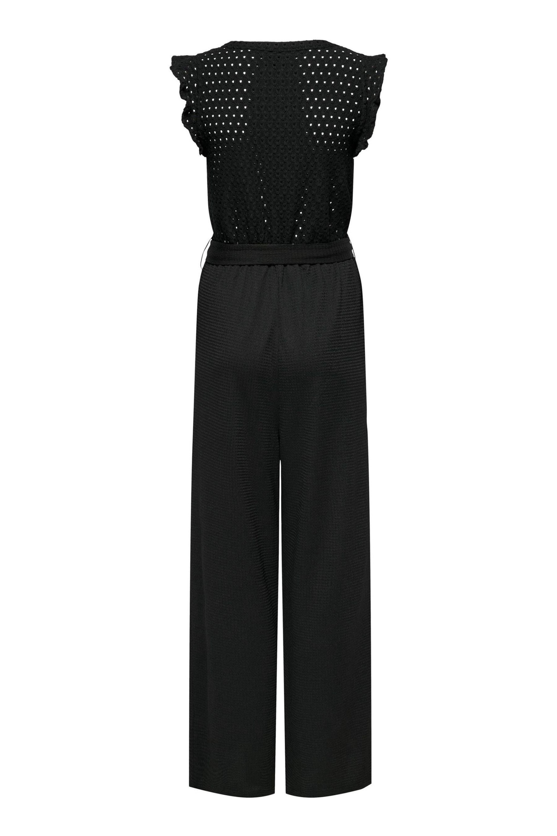 ONLY Black Broderie Top Frill Slevee Wide Leg Jumpsuit - Image 6 of 6