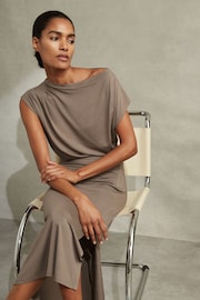 Reiss Mocha Leonore Ruched Jersey Midi Dress - Image 1 of 6