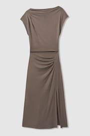 Reiss Mocha Leonore Ruched Jersey Midi Dress - Image 2 of 6