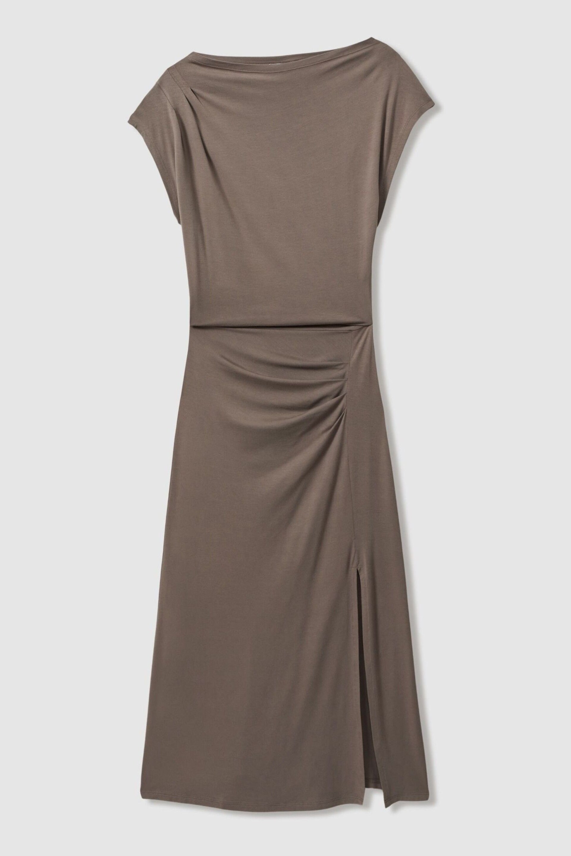 Reiss Mocha Leonore Ruched Jersey Midi Dress - Image 2 of 6