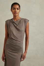 Reiss Mocha Leonore Ruched Jersey Midi Dress - Image 4 of 6