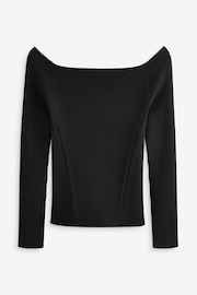 Black Bardot Off The Shoulder Fitted Rib Knitted Jumper Top - Image 4 of 5