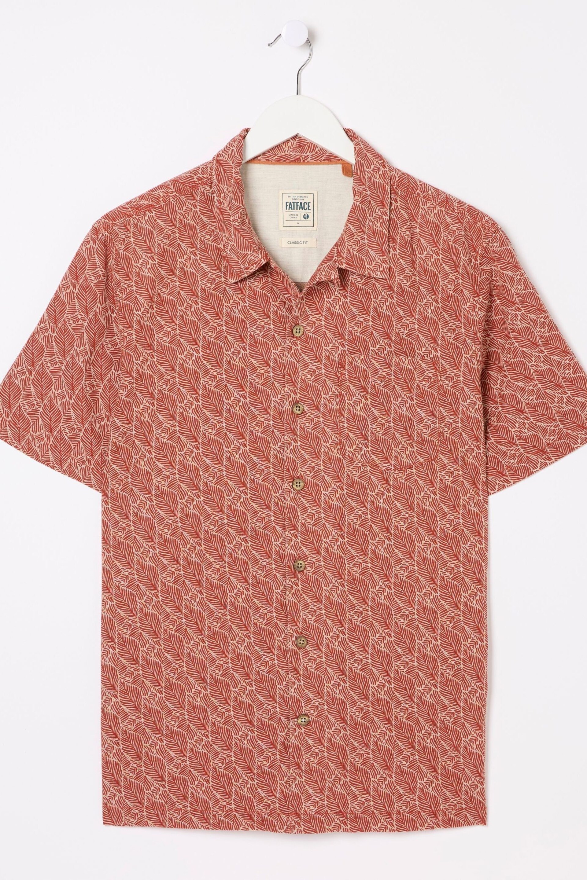 FatFace Red Dempsey Leaf Print Shirt - Image 8 of 8