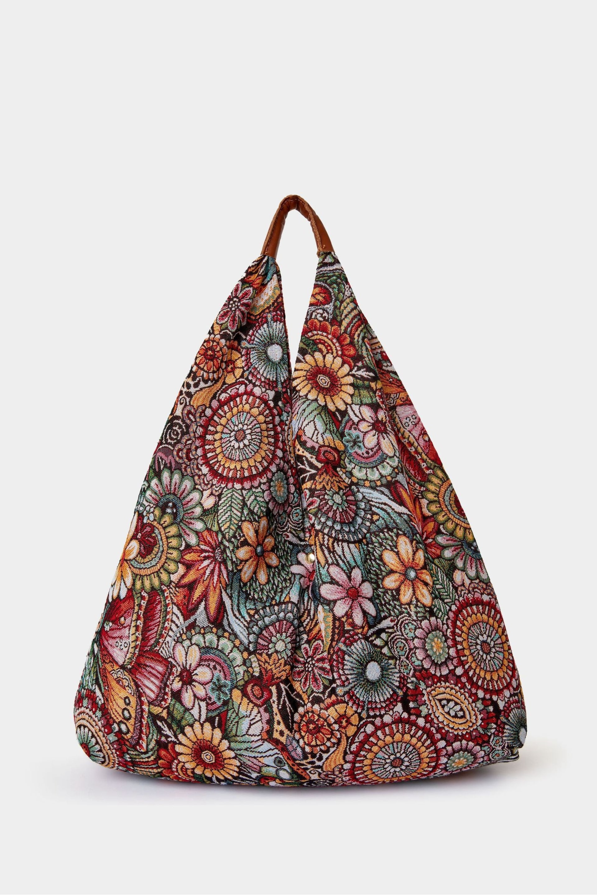Joe Browns Grey Tapestry Carpet Bag with Leather Handles - Image 1 of 3