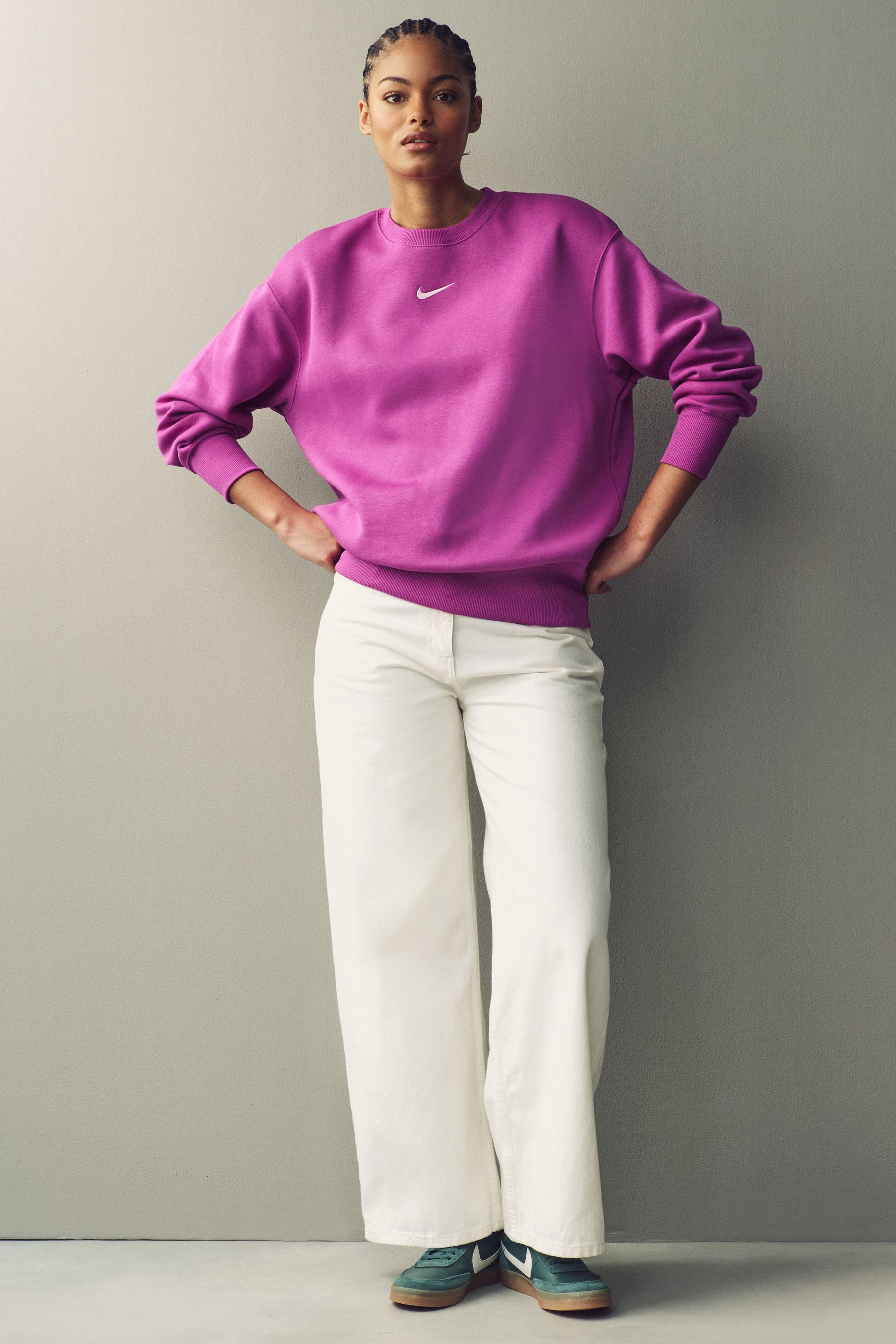 Buy Nike Purple Phoenix Fleece Oversized Mini Swoosh Crew Neck Sweatshirt from Next Denmark