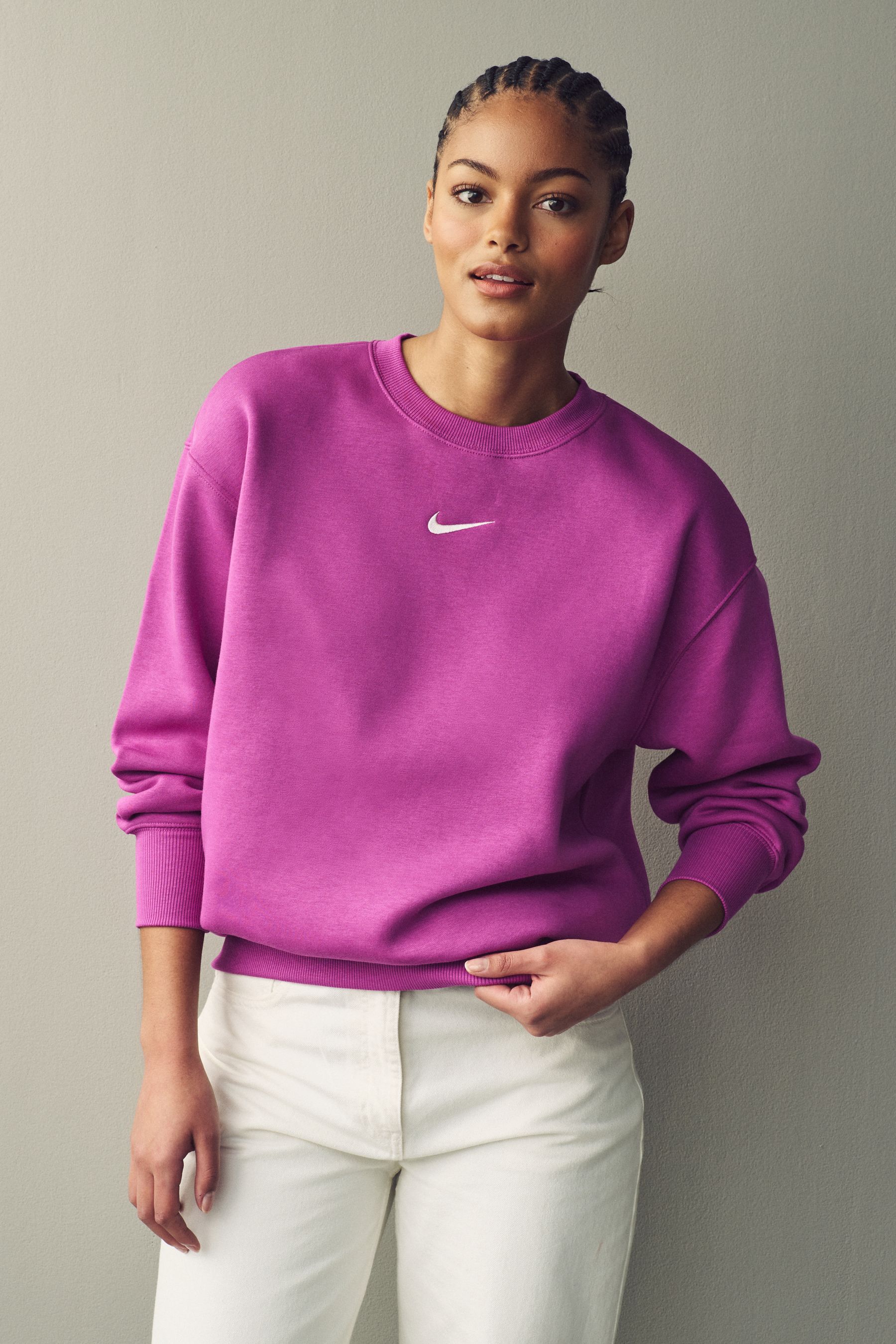 Nike mini swoosh oversized boxy purple sweatshirt sale