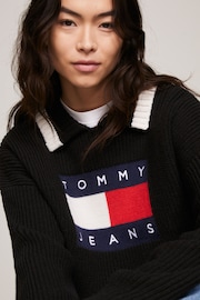 Tommy Jeans Black Flag Collar Jumper - Image 5 of 5