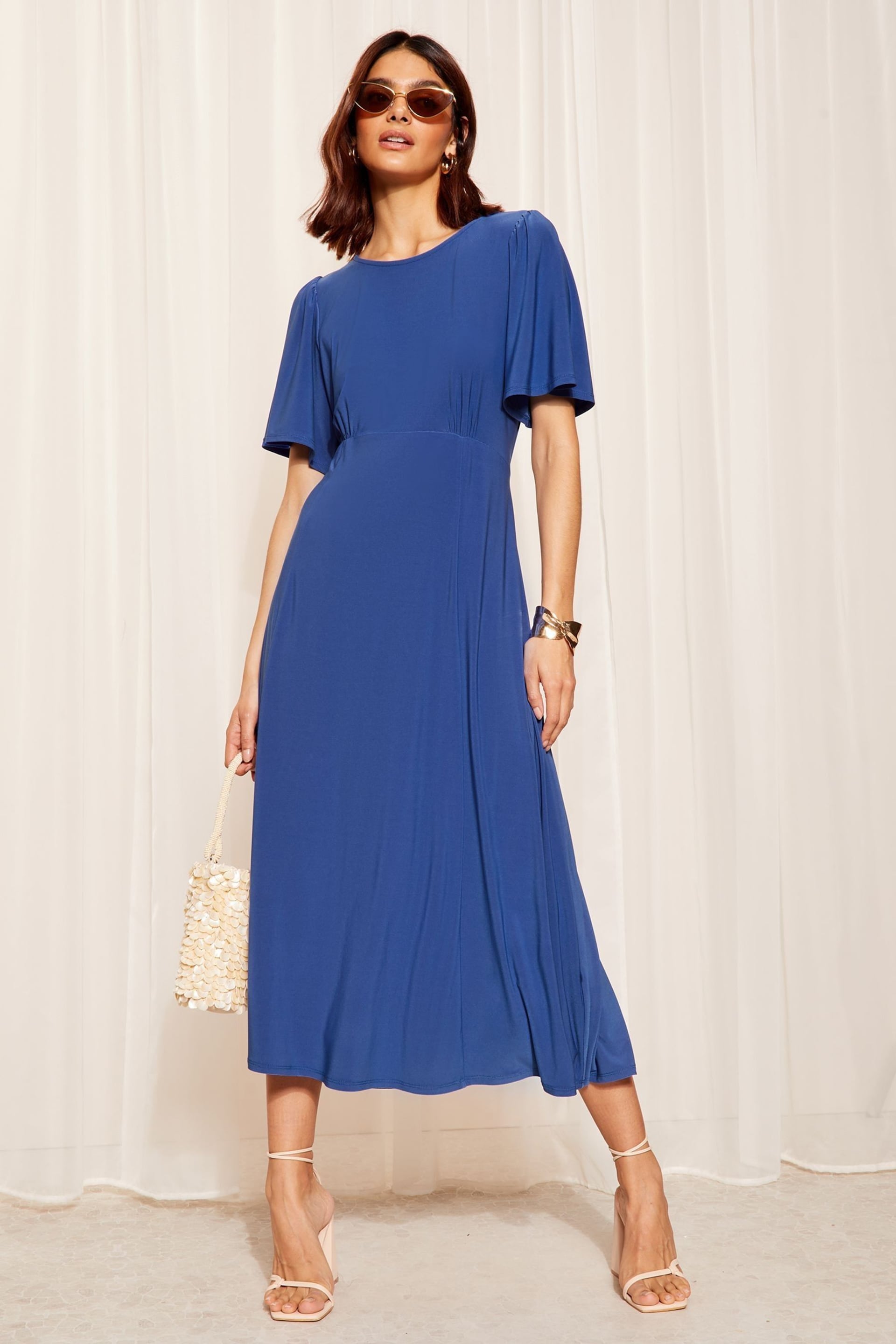 Friends Like These Colbalt Blue ITY Angel Shorts Sleeve Midi Dress - Image 3 of 7
