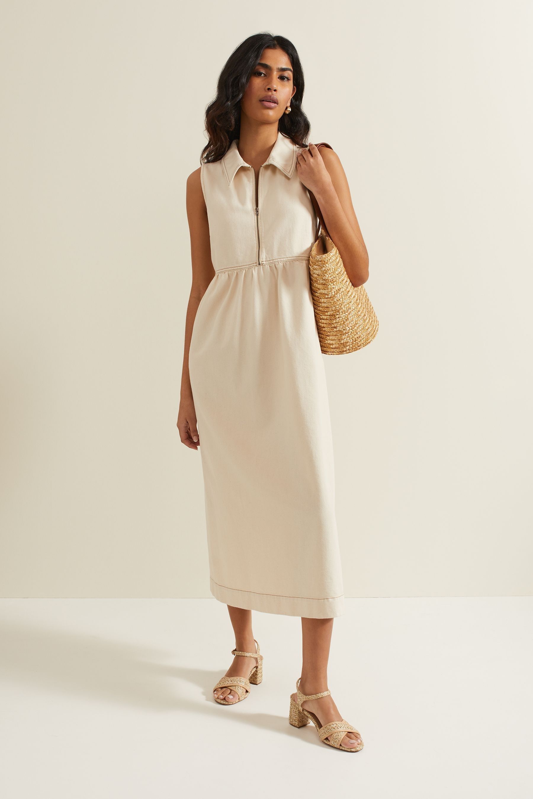 Buy Phase Eight Cream 100 Cotton Blakely Zip Denim Midi Dress from Next Qatar