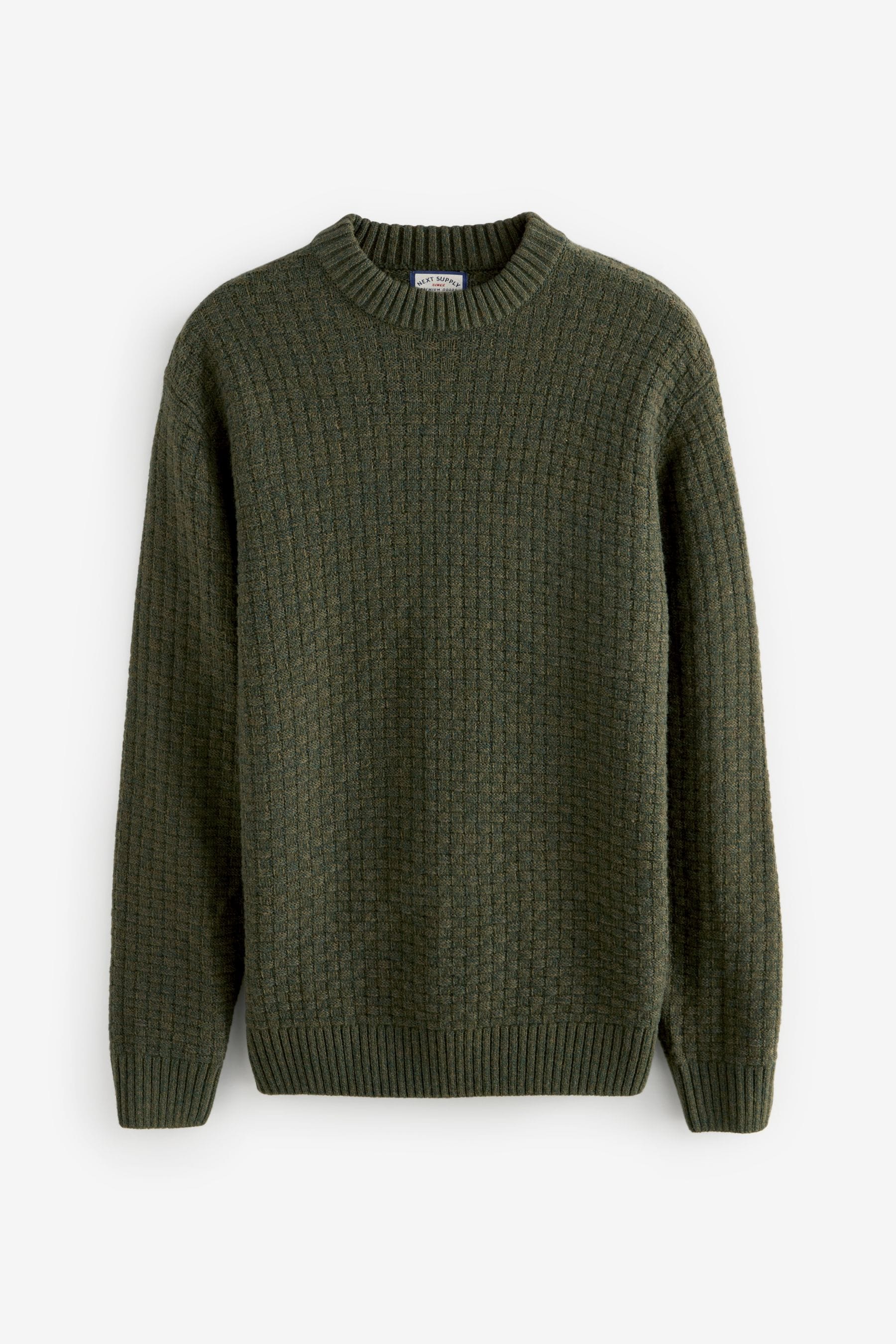 Buy Green Regular Textured Knitted Crew Jumper With Wool from the Next UK online shop
