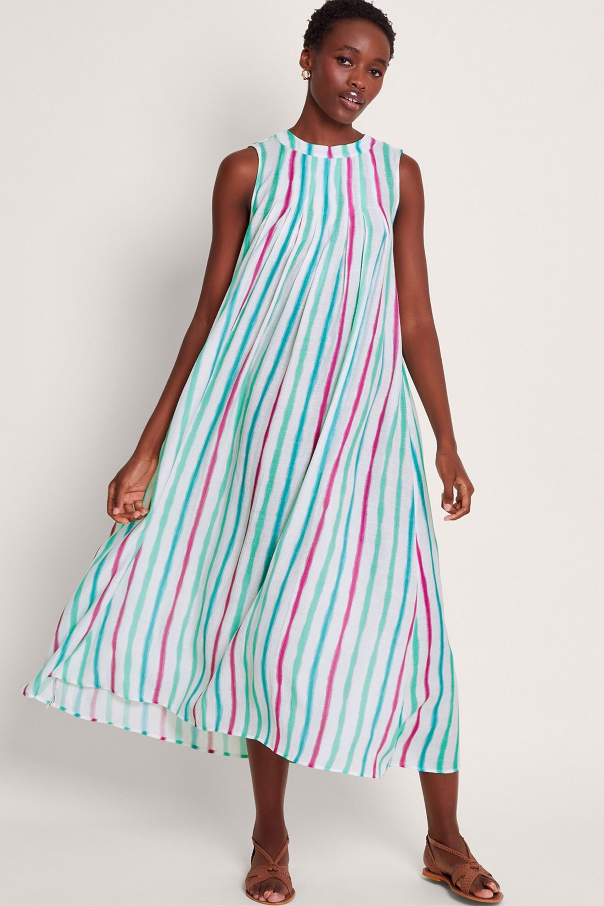Monsoon Natural Sally Stripe Dress - Image 1 of 5
