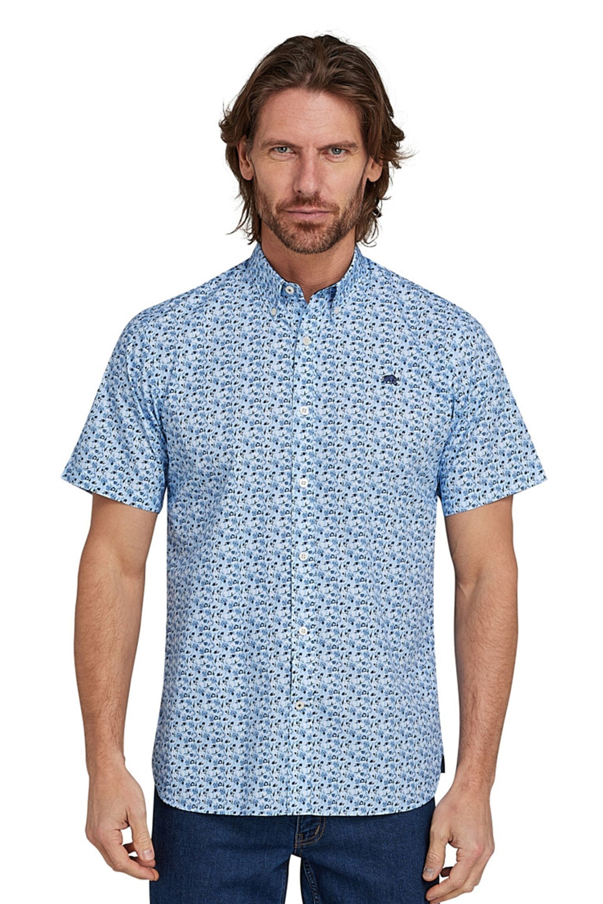 Raging Bull Blue Short Sleeve Ditsy Floral Print Shirt - Image 1 of 7