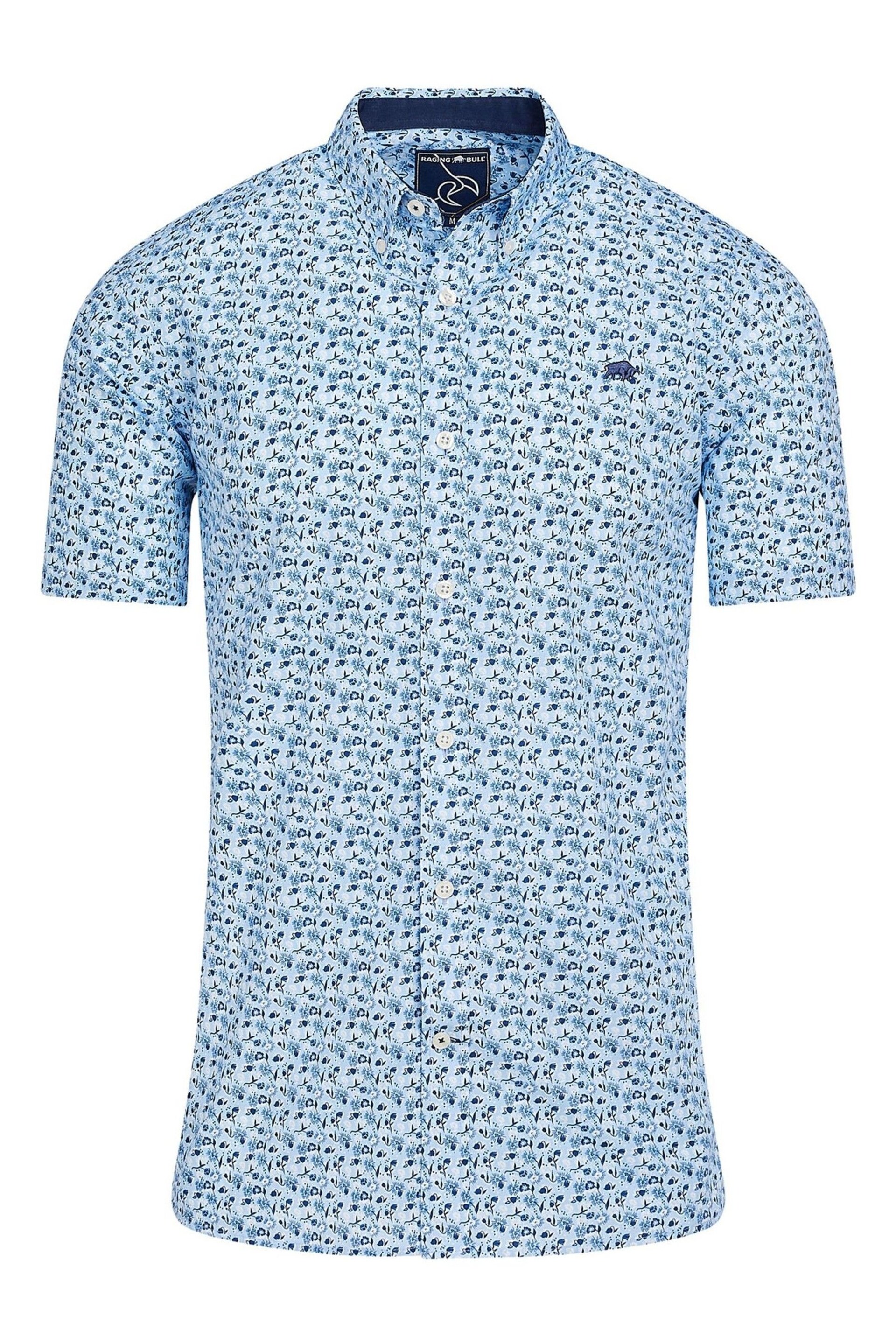 Raging Bull Blue Short Sleeve Ditsy Floral Print Shirt - Image 7 of 7