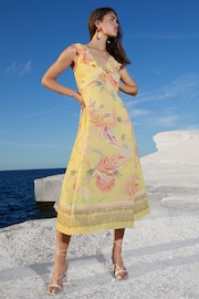 Lipsy Yellow Twist Front Ruffle Printed Midi Dress - Image 3 of 4